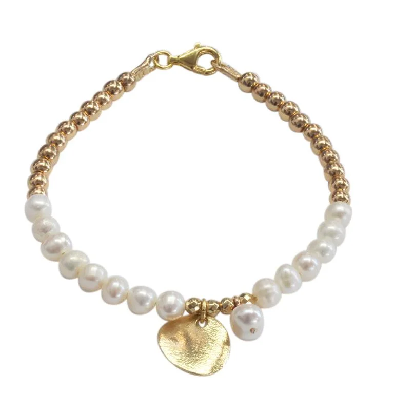 silver bracelet with diamond accents-Gold Bead and Pearl Bracelet