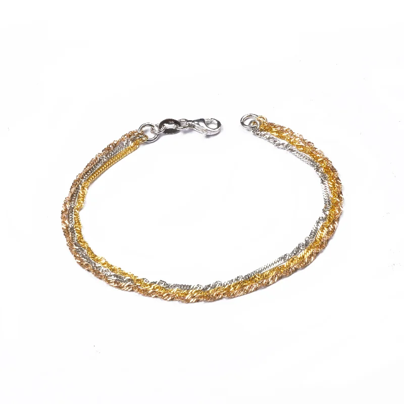 boho bracelet with feathers and stones-Gold Plated Three Tone Sterling Silver Bracelet SBR161B