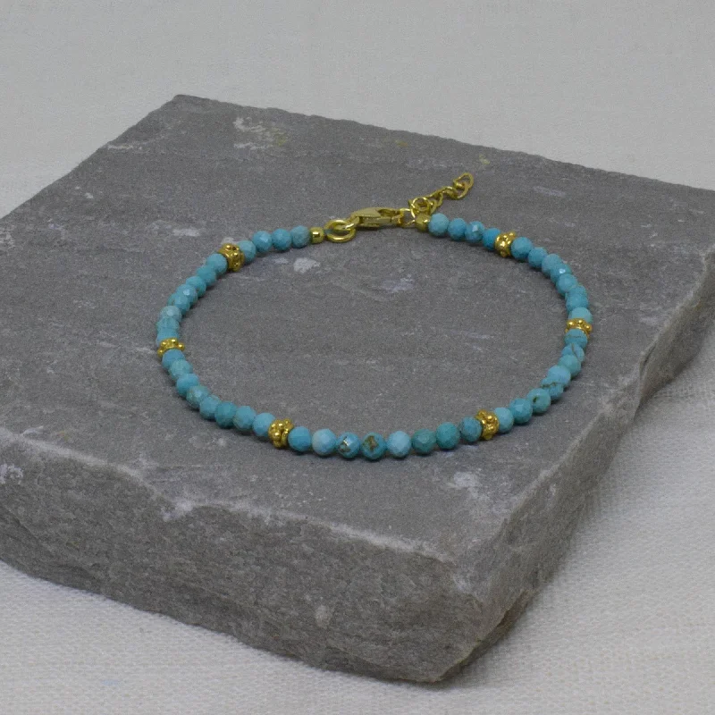 elegant bracelet with simple charms-Gold Turquoise Beaded Bracelet