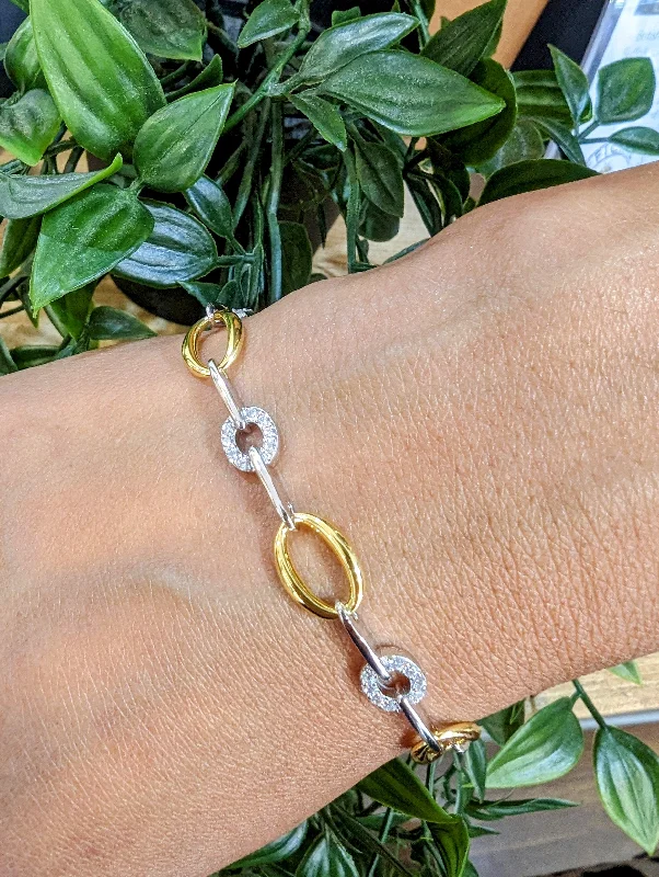 custom bracelet with precious gemstone charm-Gold Vermeil and Silver Link Bracelet with Cubic Zirconia