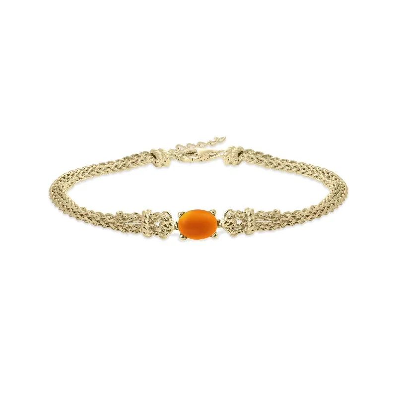 silver bracelet with custom engraving for her-Gold Rope Chain and Orange Fox Stone Bracelet