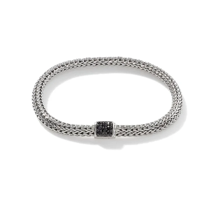 silver bracelet with diamond accents-John Hardy Classic Chain 5mm Extra-Small Black Sapphire Clasp Bracelet