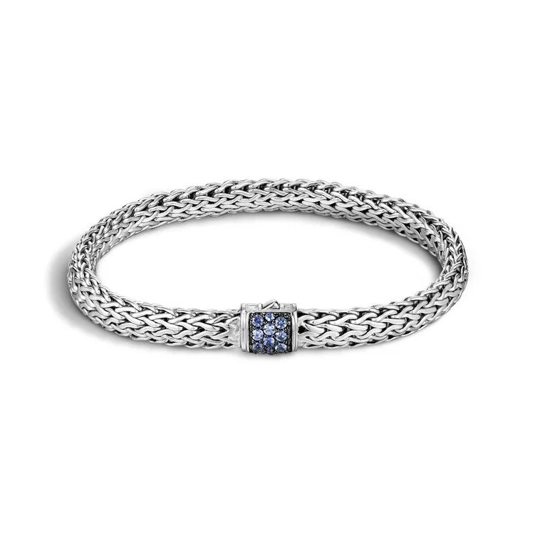 personalized silver bracelet with inspirational word-John Hardy Classic Chain Bracelet with Blue Sapphire Clasp