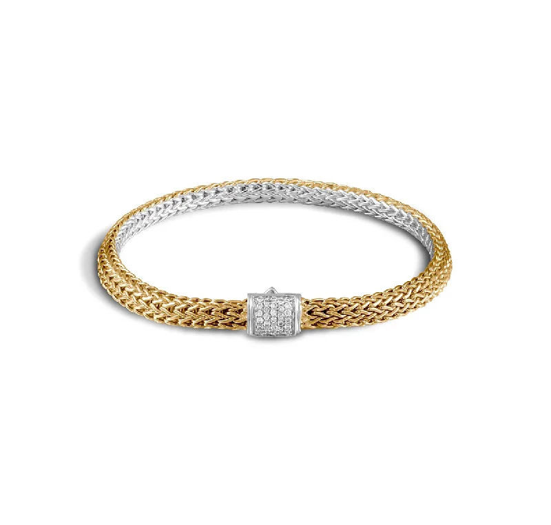 beaded bracelet with calming stones-John Hardy Classic Chain Extra Small Reversible Bracelet with Diamond Pavé