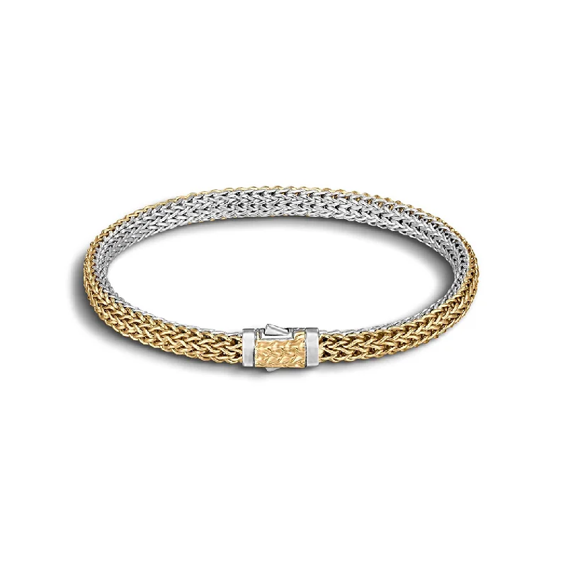 stackable bracelet with gold and silver-John Hardy Classic Chain Sterling Silver and 18K Yellow Gold Extra-Small Reversible Bracelet