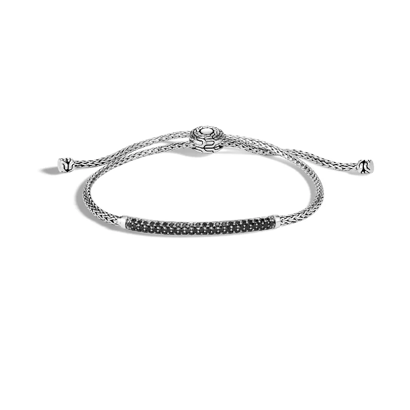 silver bracelet for anniversary with engraving-John Hardy Classic Chain Sterling Silver Pull Through Station Bracelet in Black Sapphire