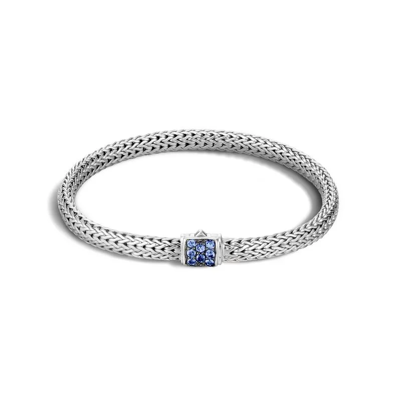 gold bracelet with heart pendant for couples-John Hardy Extra-Small Classic Chain Bracelet with Blue Sapphire Clasp