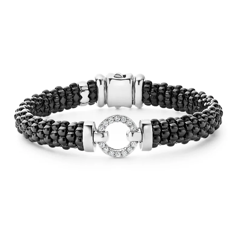 silver bracelet with floral pattern-LAGOS Black Caviar Ceramic Circle Diamond Bracelet