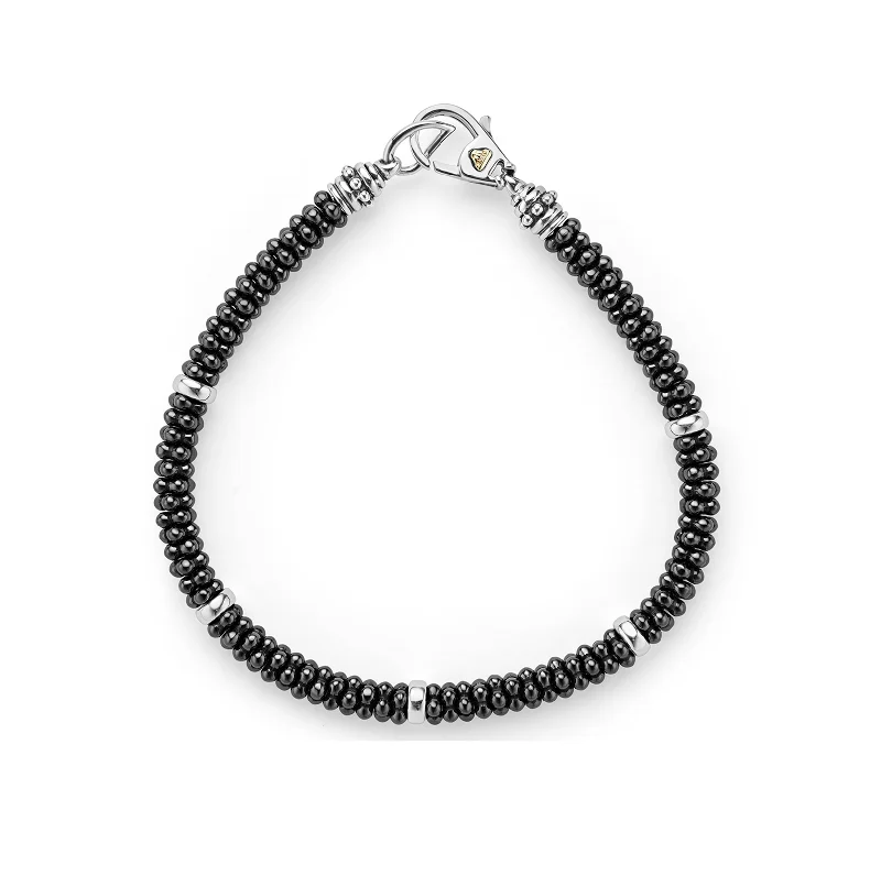 silver bracelet with round gemstones-LAGOS Black Caviar Silver Five Station Ceramic Bracelet