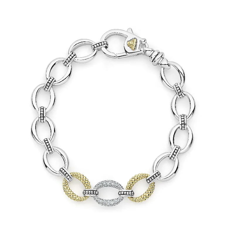 bracelet with motivational charm for her-LAGOS Caviar Lux Single Station Diamond Link Bracelet