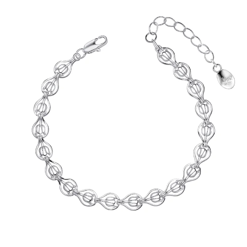 silver cuff bracelet with engraved heart-Laura Ashley Tulip Chain Bracelet B5547