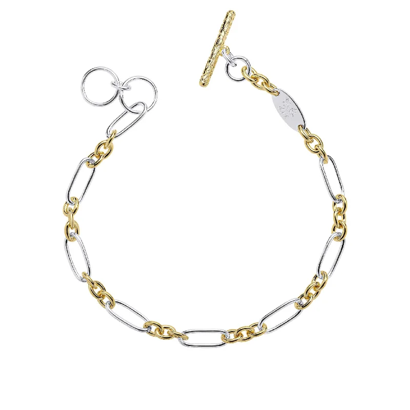 gold bracelet with engraved coordinates-Laura Ashley Two Tone T-Bar Bracelet B5549