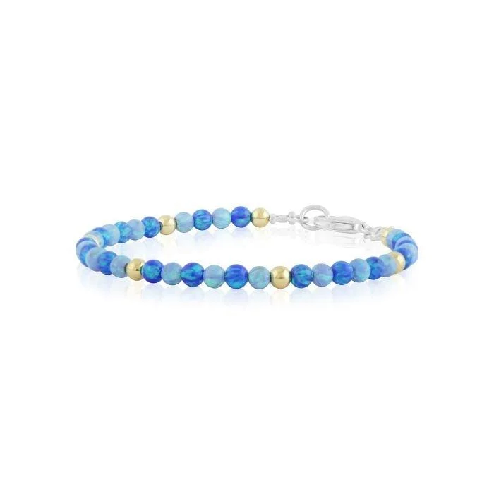 stackable bracelet with gold and silver-Lavan Dark Blue and Light Blue Opal and Gold Bracelet