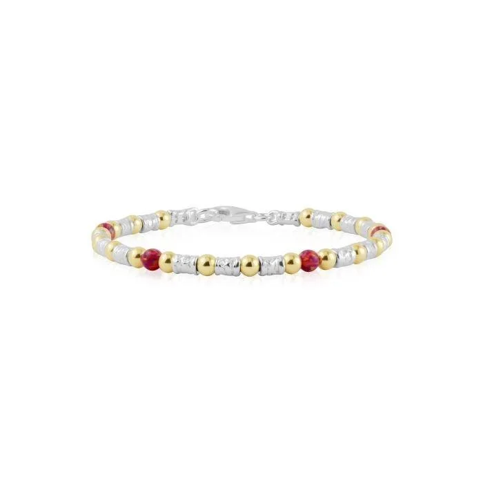 silver bracelet with emerald gemstone-Lavan Gold and Silver Red Opal Bracelet