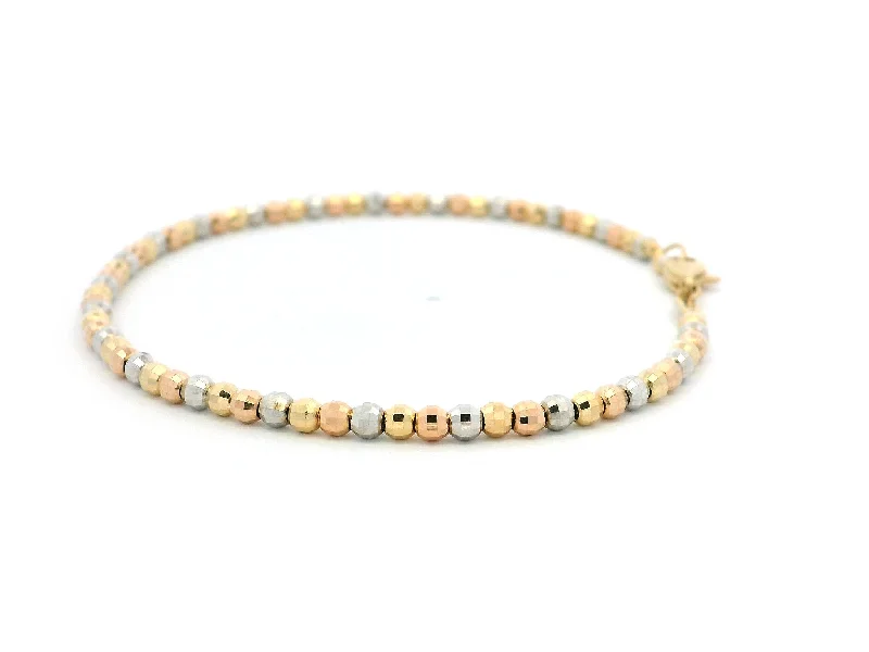 silver chain bracelet with anchor charm-18ct Yellow, White & Rose Gold Beaded Bracelet – Stylish Lobster Clasp Jewellery