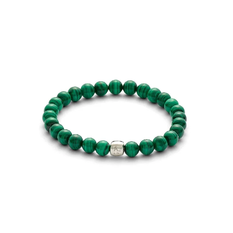 custom silver bangle with nameplate-Malachite 6mm