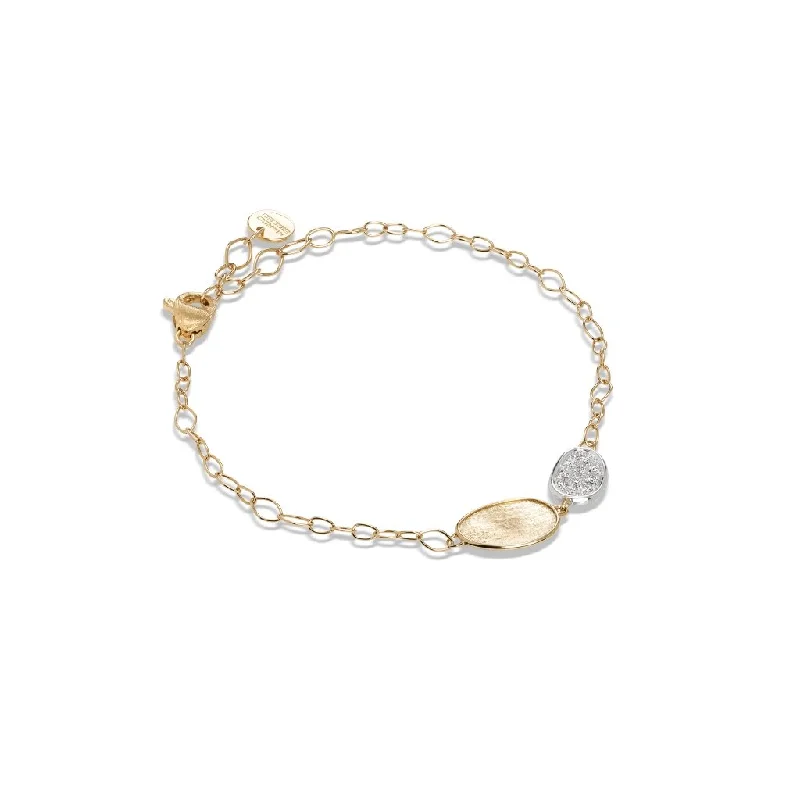 custom silver charm bracelet for mom-Marco Bicego Lunaria 18K Yellow Gold and Diamond Petite Double Leaf Bracelet