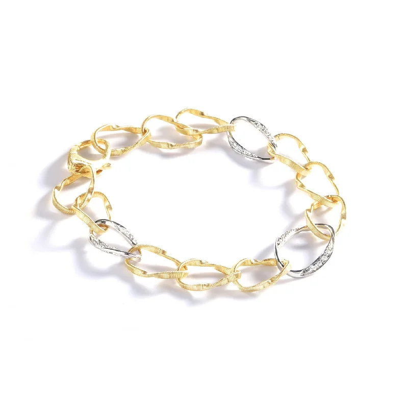 silver chain bracelet with anchor charm-Marco Bicego Marrakech Onde 18K Yellow and White Gold Diamond Twist Link Bracelet