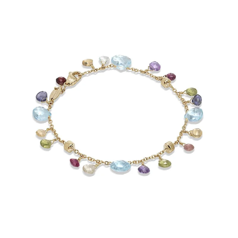 rose gold bracelet with heart pendant-Marco Bicego Paradise 18K Yellow Gold Blue Topaz and Mixed Gemstone Single Strand Bracelet