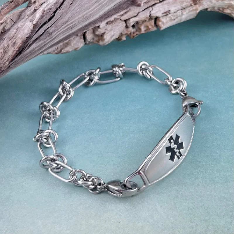 boho-style silver bracelet with gemstone-Medical Alert Bracelet ~ Barbed Wire