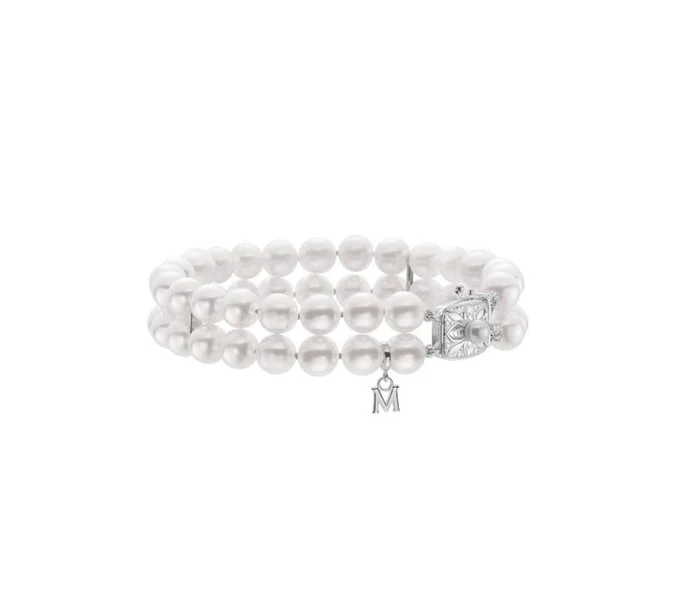 trendy bracelet with gemstone and pearl-Mikimoto 7x6.5mm Akoya Pearl Two Row Bracelet