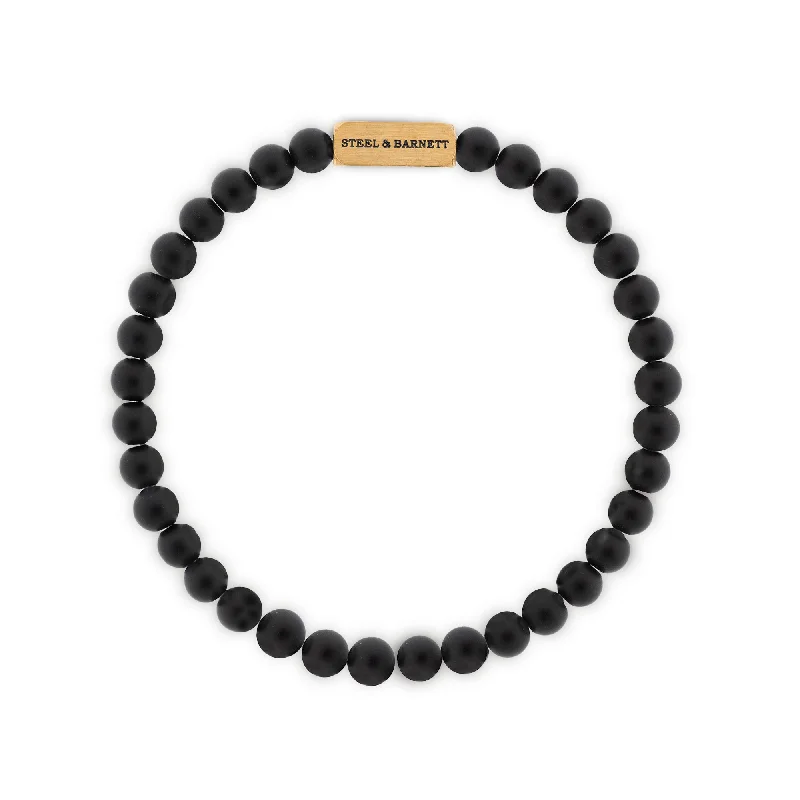 gold bracelet with engraving for gift-Natural Ned Black Onyx Gold Gemstone Bracelet