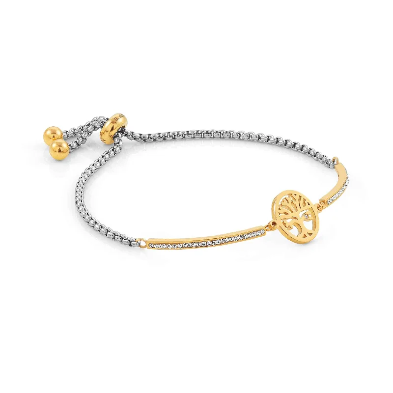 leather bracelet with engraved family name-Nomination Milleluci Gold Tree of Life Cubic Zirconia Bracelet