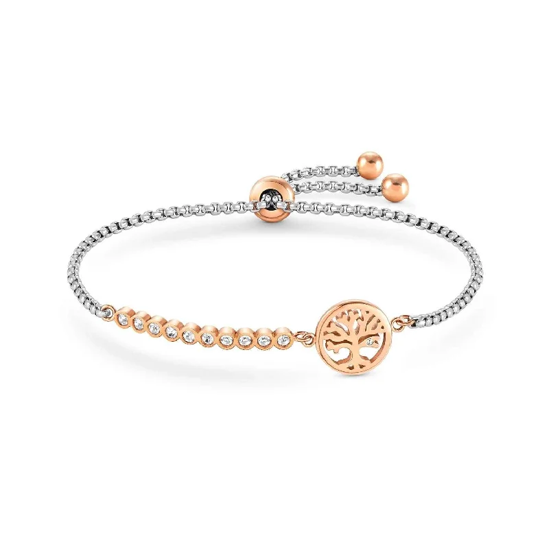 leather bracelet with stone beads and charm-Nomination Milleluci Silver and Rose Gold Tree of Life Bracelet