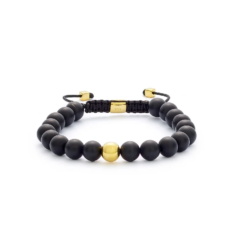 gold bracelet with engraving for gift-Onyx Matte Braided 8mm