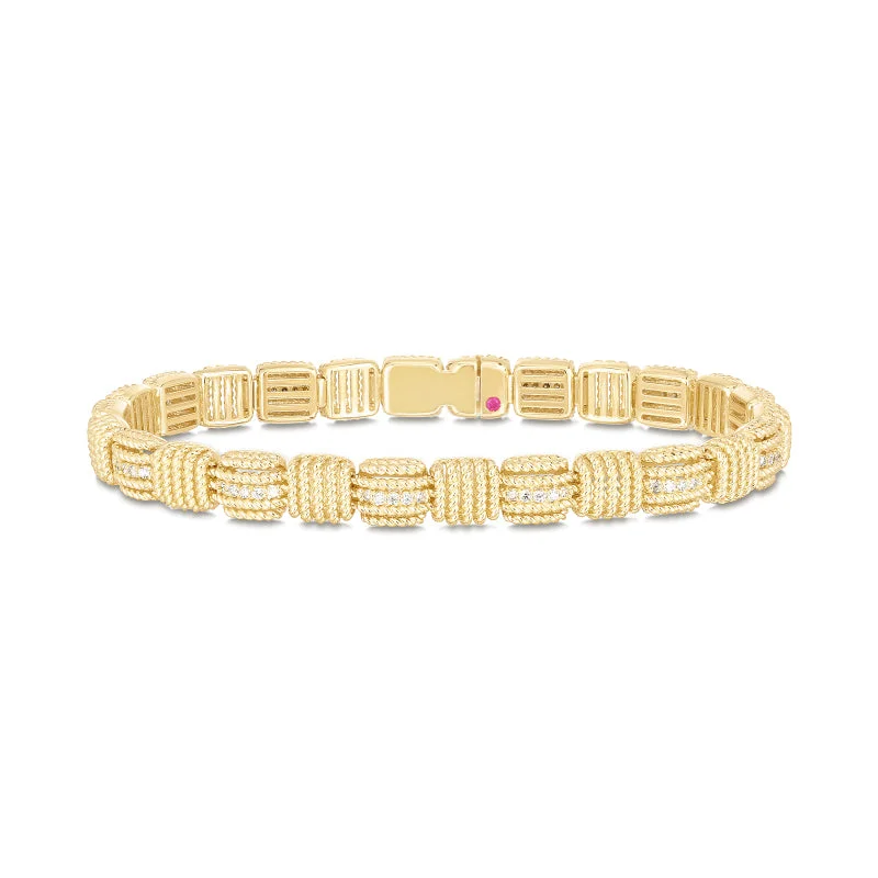 gold bracelet for birthday gift-Roberto Coin Opera Diamond Flexible Bracelet in 18K Yellow Gold