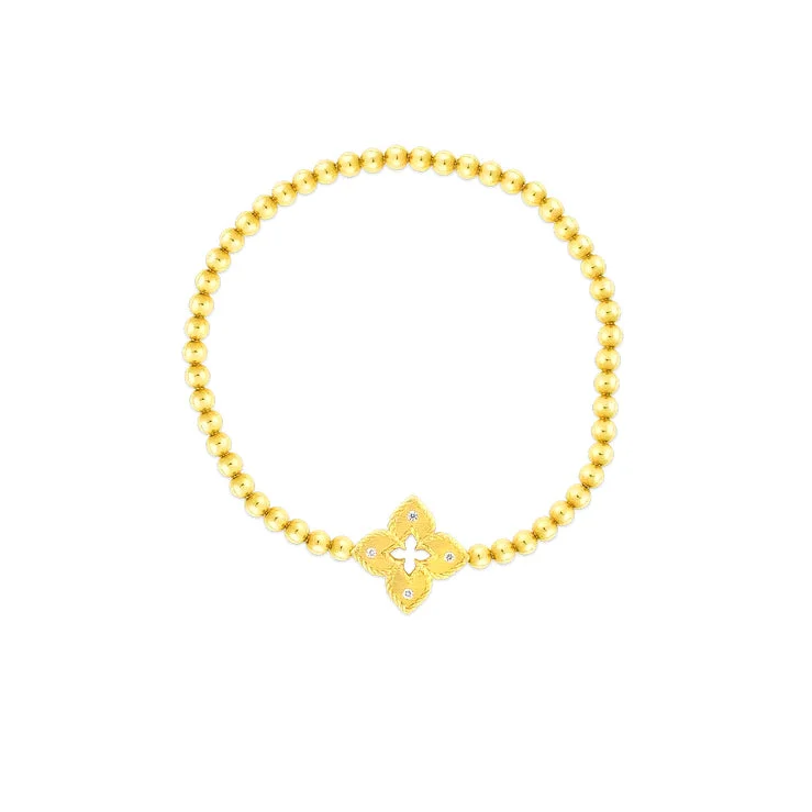 personalized bracelet for anniversary gift-Roberto Coin Petite Venetian Princess 18K Yellow Gold Flower Stretch Bracelet