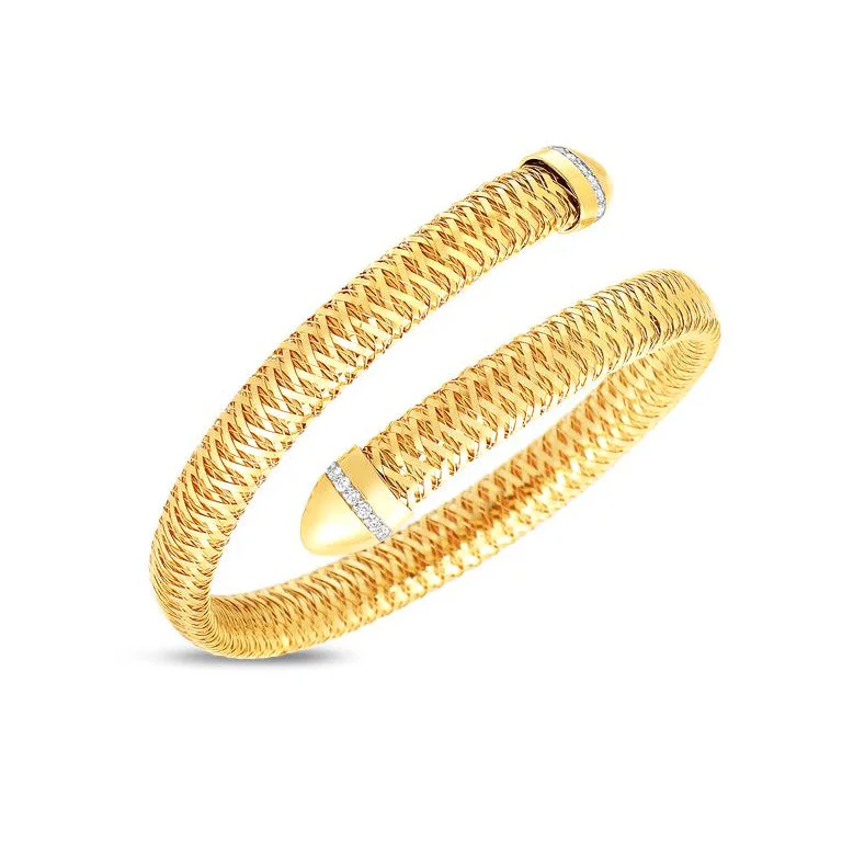 trendy bracelet with crystal beads-Roberto Coin Primavera 18K Yellow Gold Flexible Snake Cuff with Diamonds