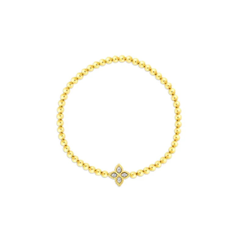 personalized gemstone bracelet for men-Roberto Coin Princess Flower 18K Yellow Gold Diamond Stretch Bracelet