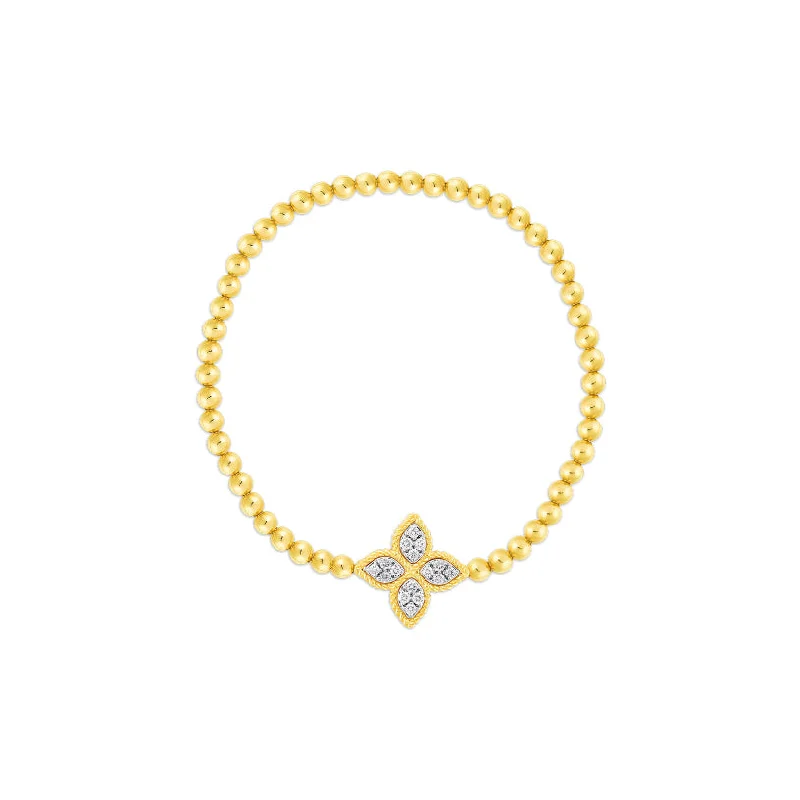 simple bracelet with engraved initials-Roberto Coin Princess Flower 18K Yellow Gold Diamond Stretch Bracelet