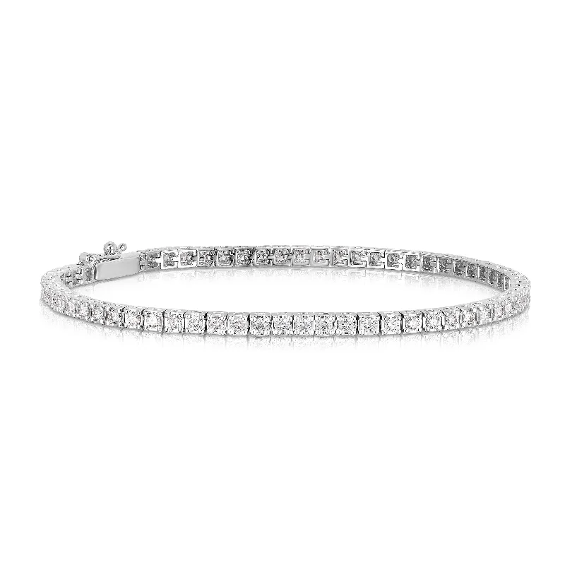 elegant bracelet with birthstone charm-Sabel 14K White Gold Round Diamond 4 Prong Tennis Bracelet