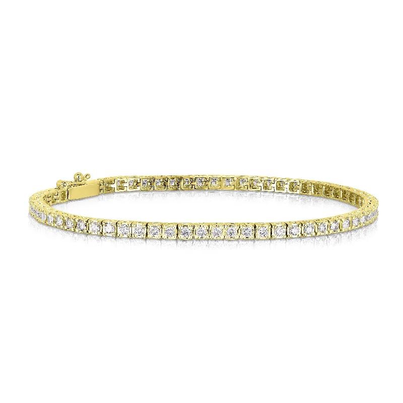 silver cuff bracelet with engraved heart-Sabel 14K Yellow Gold Round Diamond 4 Prong Tennis Bracelet