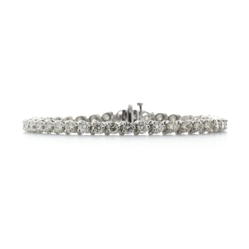 silver bracelet with delicate engravings-Sabel Collection 14K White Gold Three Prong Set Round Diamond Tennis Bracelet