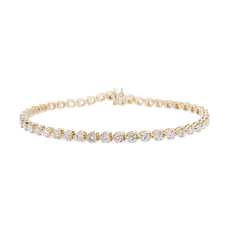 beaded bracelet with heart and star charms-Sabel Collection 14K Yellow Gold Three Prong Round Diamond Tennis Bracelet