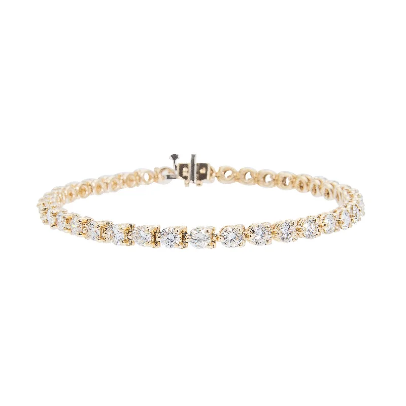 silver bracelet for special occasions with engraving-Sabel Collection 14K Yellow Gold Three Prong Round Diamond Tennis Bracelet