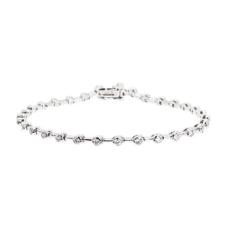 stackable bracelets with charm and beads-Sabel Collection 18K White Gold Diamond Bezel Set Bar Bracelet