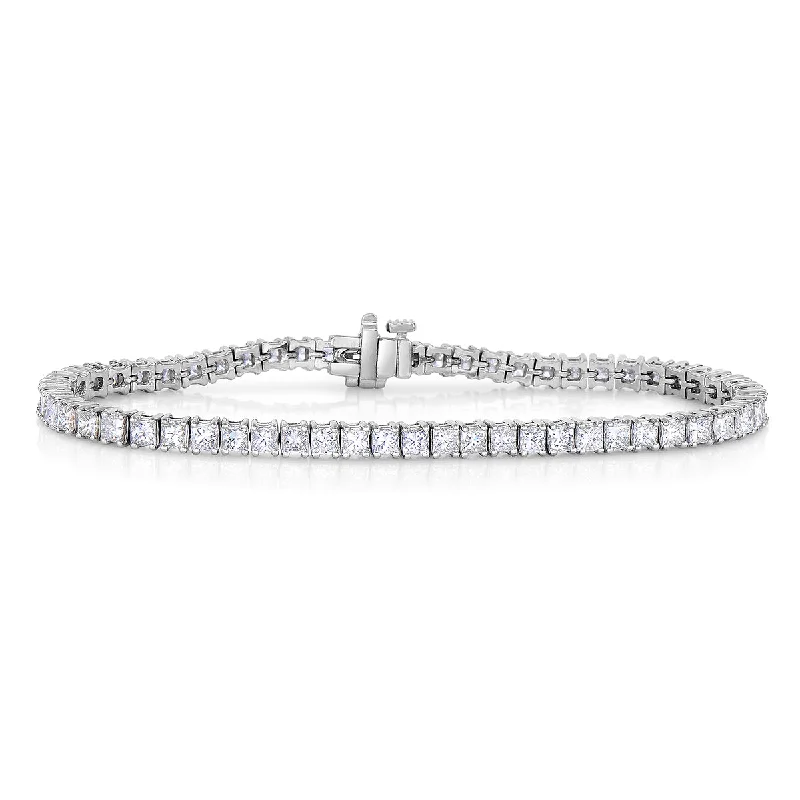 silver bracelet with angel wing charm-Sabel Collection 18K White Gold Princess Cut Diamond Tennis Bracelet