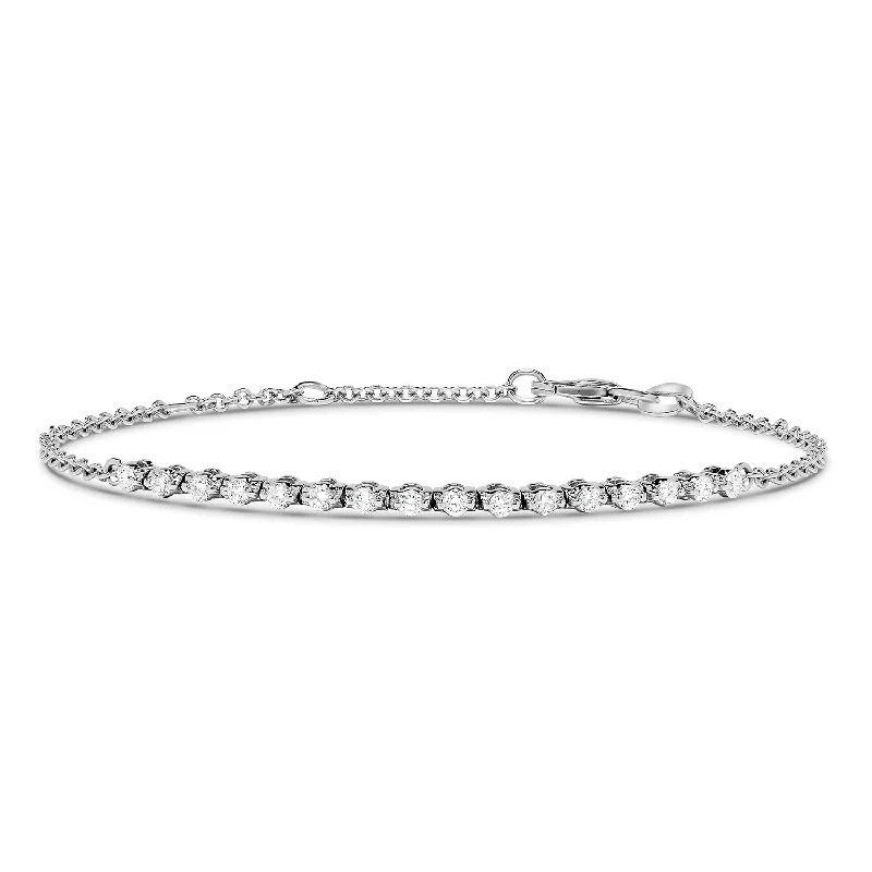 men’s custom bracelet with personalized message-Sabel Collection 18K White Gold Small Partway Diamond Bracelet