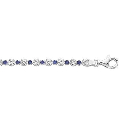 silver bracelet with infinity symbol charm-Sterling Silver Blue Cubic Zirconia Tennis Bracelet with Lobster Clasp G2689BZ