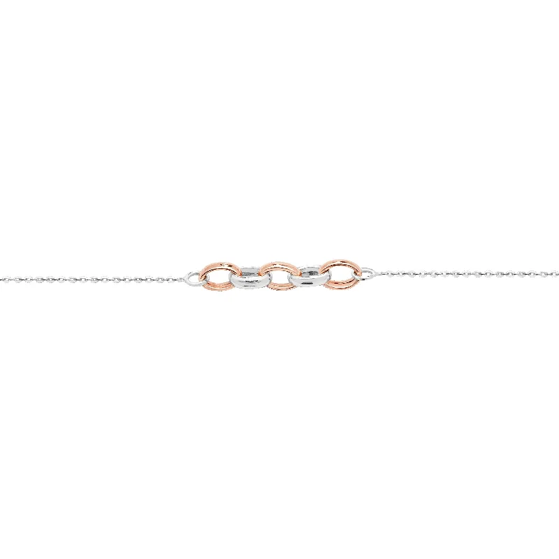 charm bracelet with personal engraved message-Sterling Silver Fancy Bracelet with Rose Gold Links SBR182A