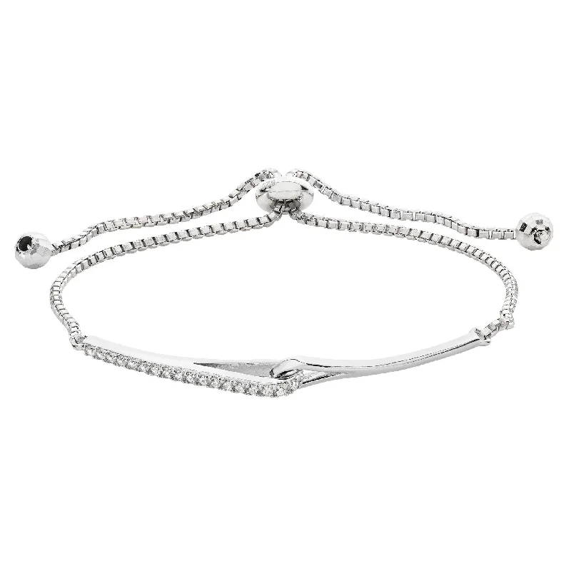 silver bracelet with gemstones for balance-Sterling Silver Rhodium Plated Adjustable Bracelet SBR030C