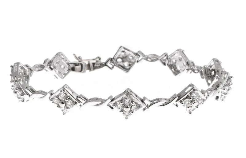 trendy charm bracelet with peace symbol-18ct White Gold Stone Set Bracelet (13.5g) LBR-1117