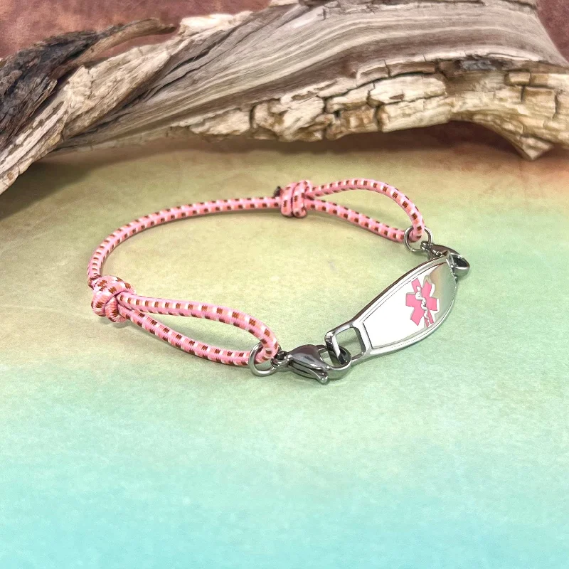 handmade leather bracelet for men with charm-Stretch Medical ID Bracelet "Pink Adjustable"