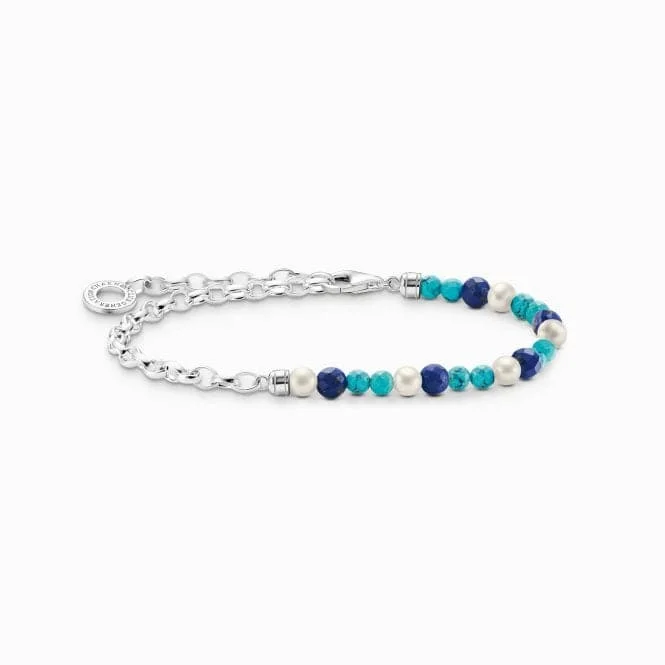 bracelet with heart charm for couples-Charm Club Blue Stones And Pearls Bracelet A2100-056-7