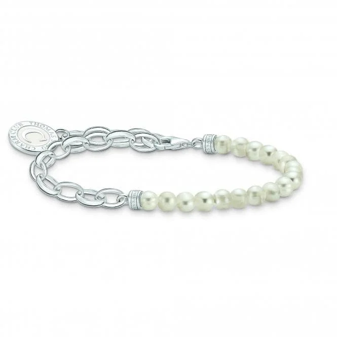 beaded bracelet with calming stones-Charmista White Cold Enamel Freshwater Pearl Bracelet A2128-158-14