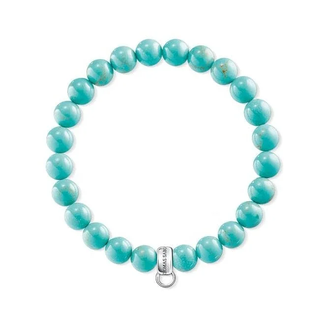 custom gold bracelet with initials for wedding-Thomas Sabo Silver Turquoise Charm Bracelet X0213-404-17